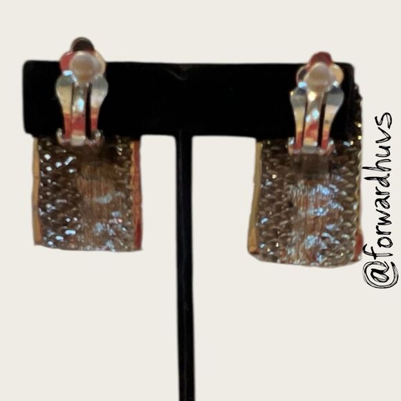 Vintage Brutalist Clip-Ons – Embedded Rhinestones & Sculptural Texture - Picture 6 of 12